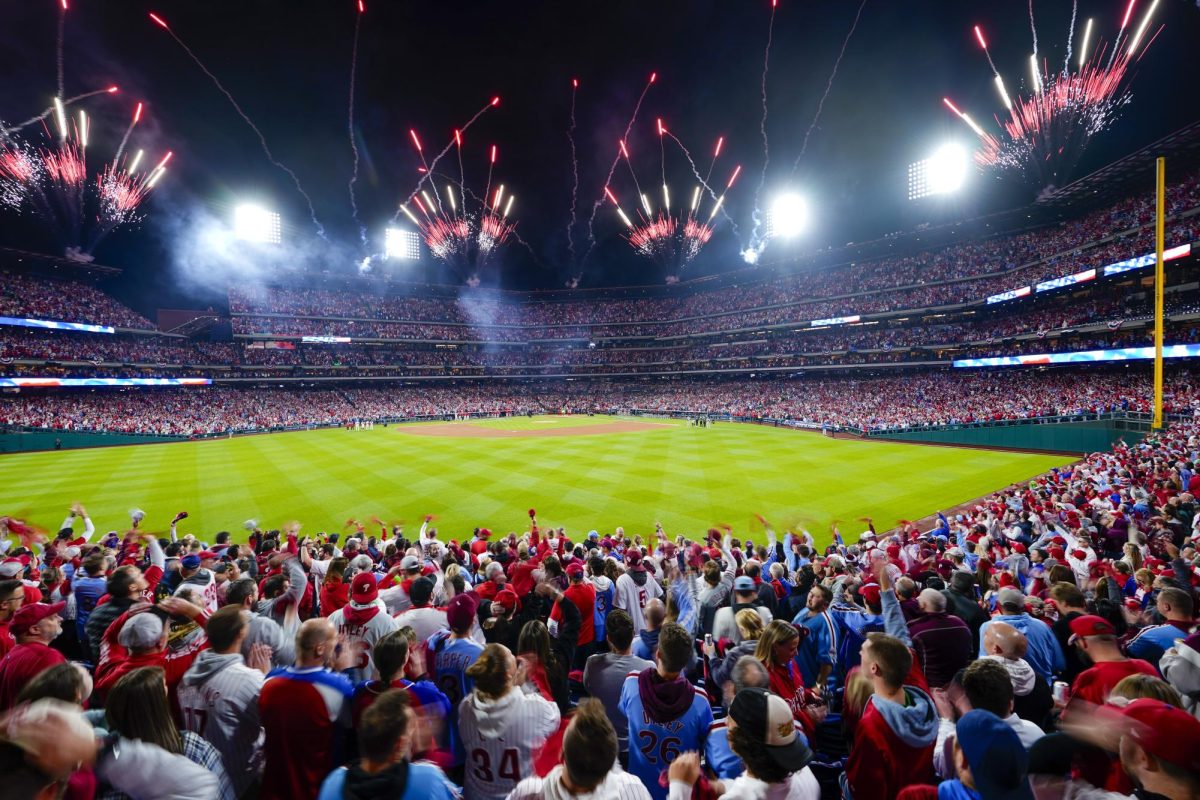 A packed stadium under the lights during the MLB postseason
