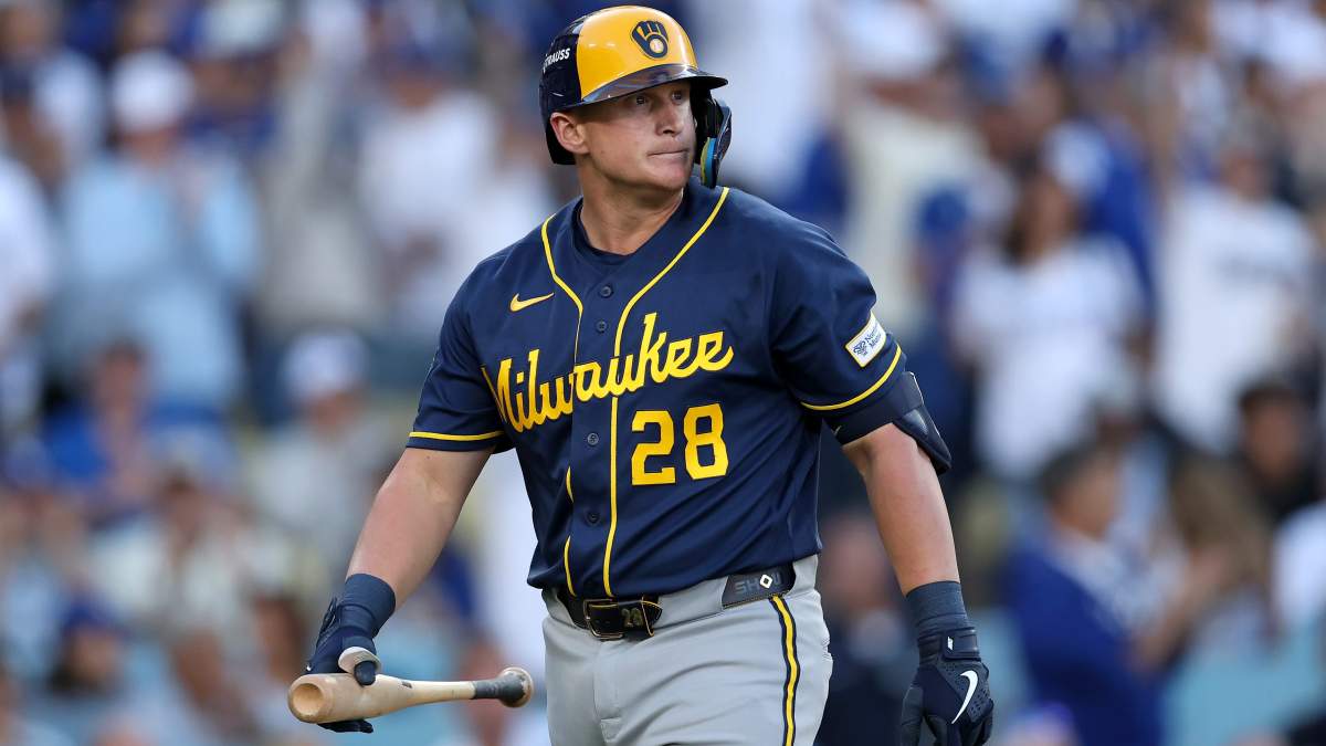 Andrew Vaughn of the Milwaukee Brewers during the National League Championship Series against the Los Angeles Dodgers
