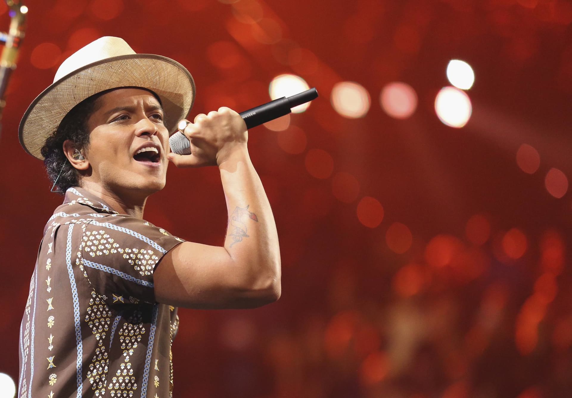 Bruno Mars performing live on stage