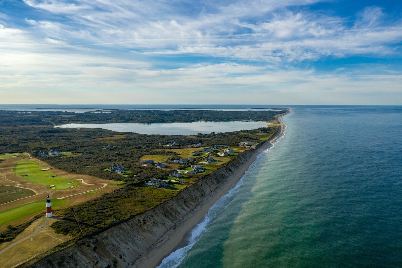 An aerial view of Nantucket's coastline on a clear day