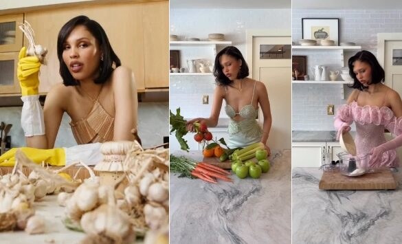 Nara Smith in the kitchen preparing a from-scratch recipe