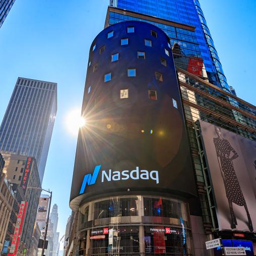 The Nasdaq MarketSite tower in Times Square, New York