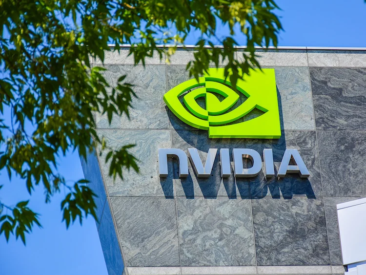 The Nvidia logo on the company's Santa Clara headquarters