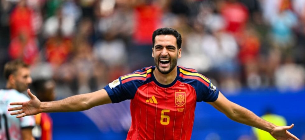 Mikel Merino celebrating in the Spain shirt