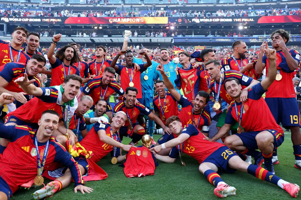 Spain national team players celebrating at the 2026 FIFA World Cup