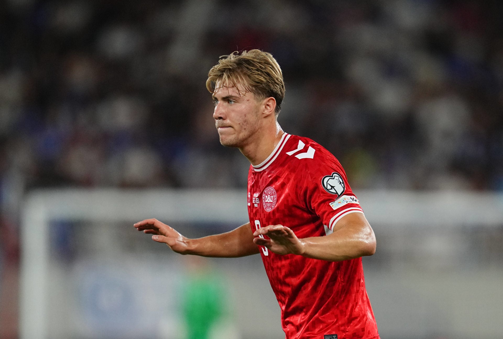 Rasmus Hojlund in the Denmark shirt