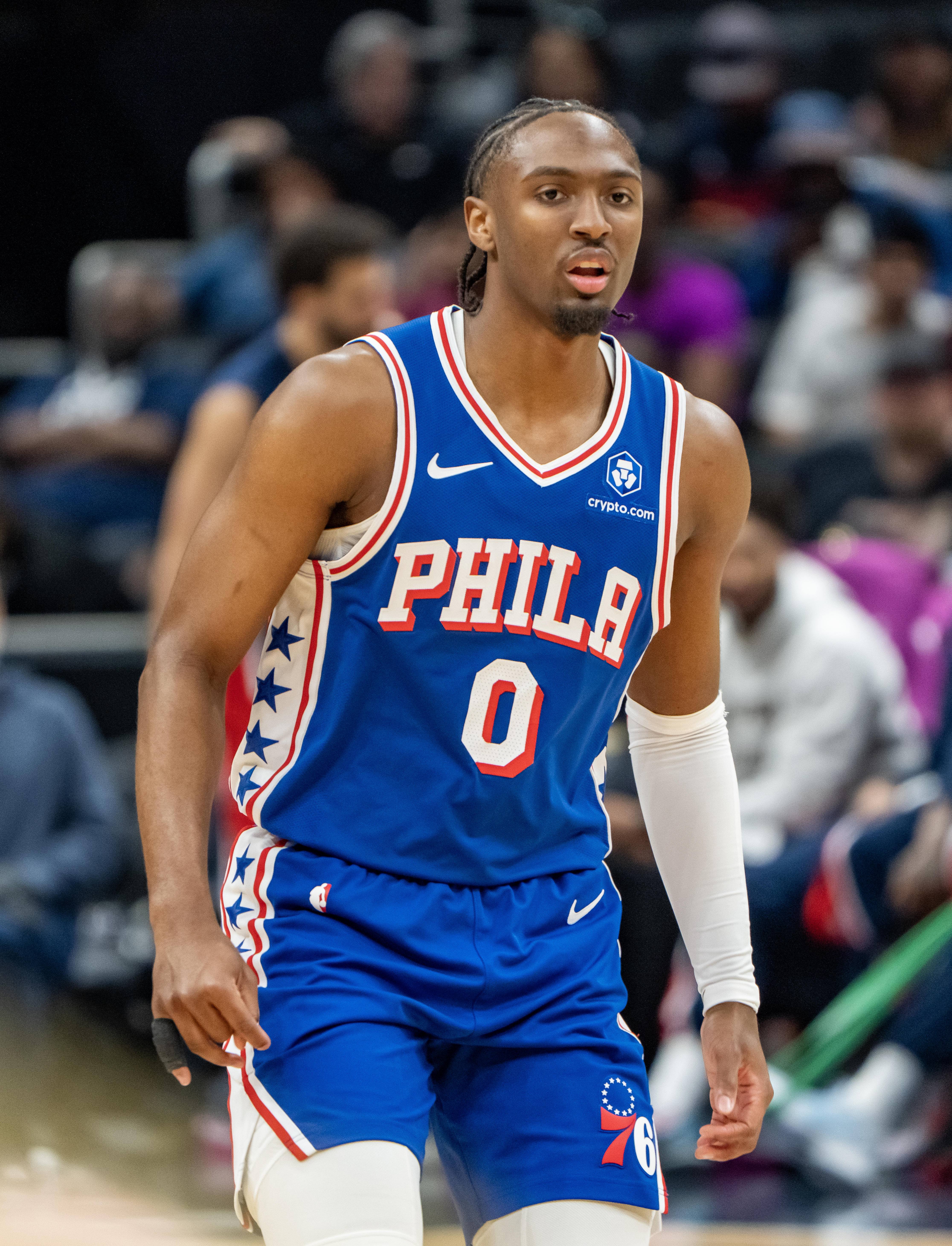 Tyrese Maxey in a Philadelphia 76ers uniform during a game