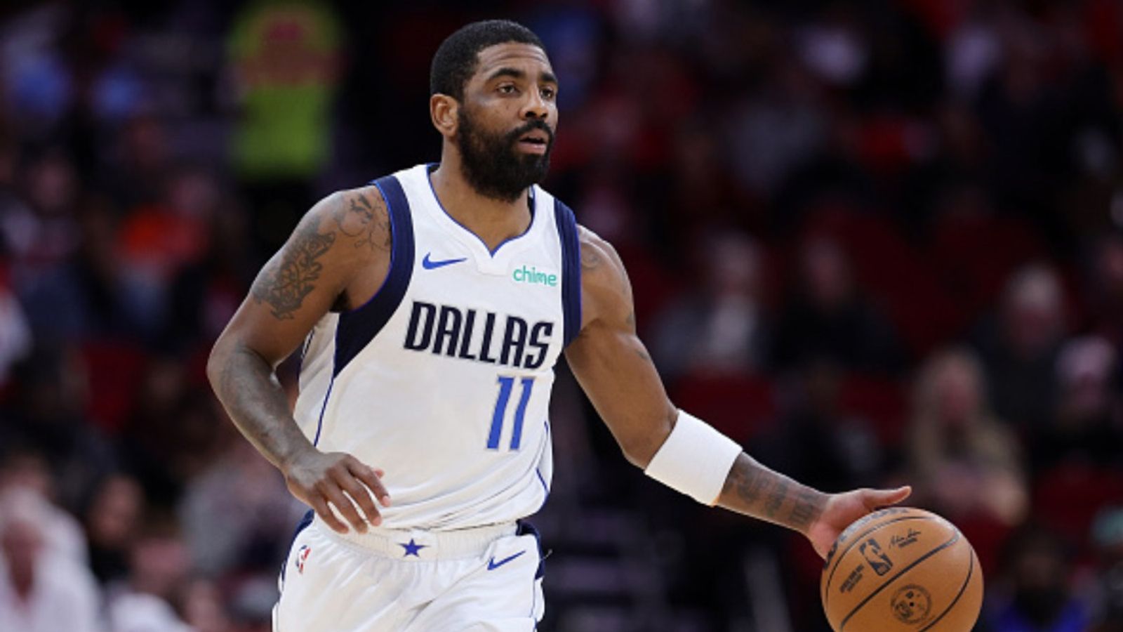Kyrie Irving in a Mavericks uniform — the nine-time All-Star is set to play his first game in 19 months at the NBA China Games in Macao