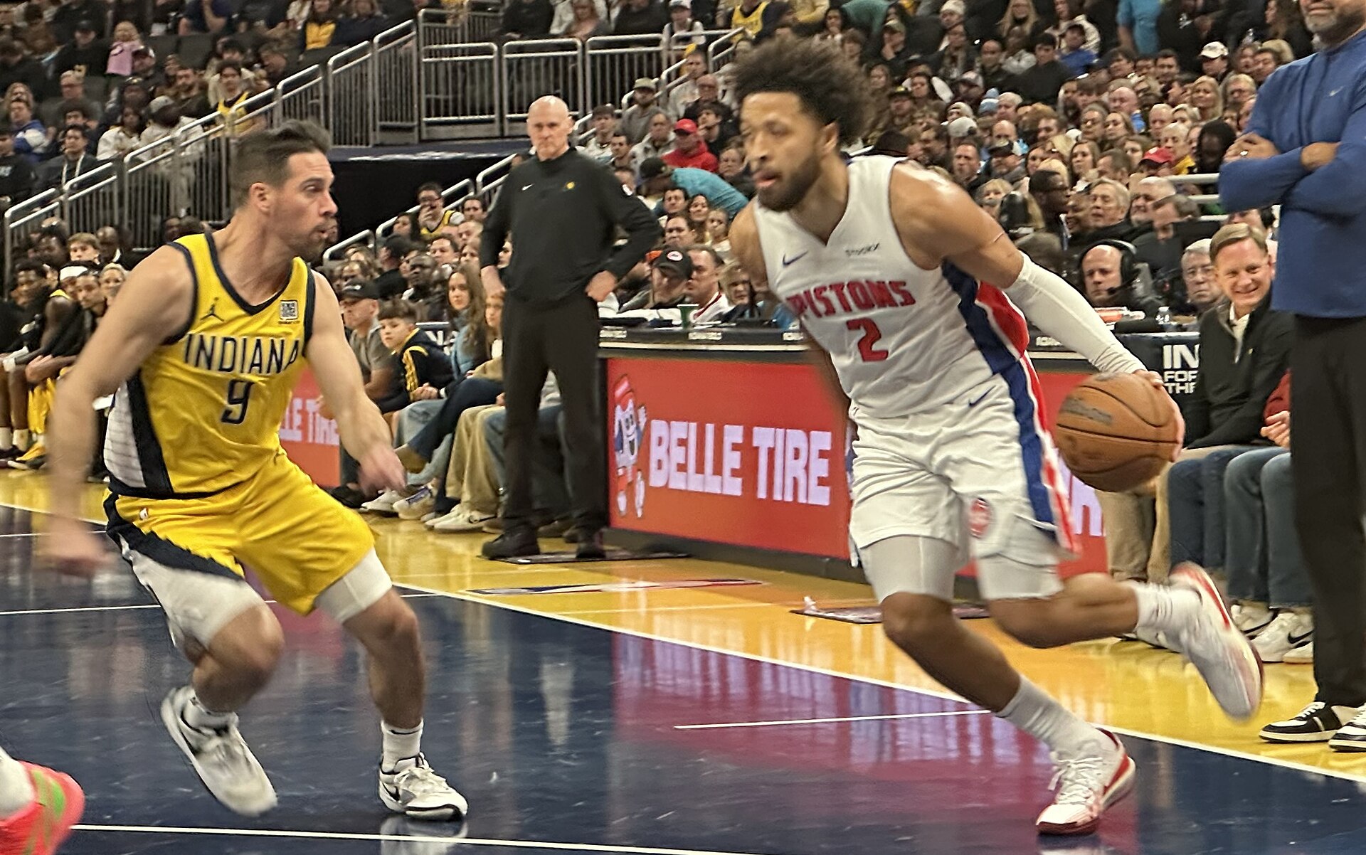 Cade Cunningham of the Detroit Pistons drives against T.J. McConnell (file photo)
