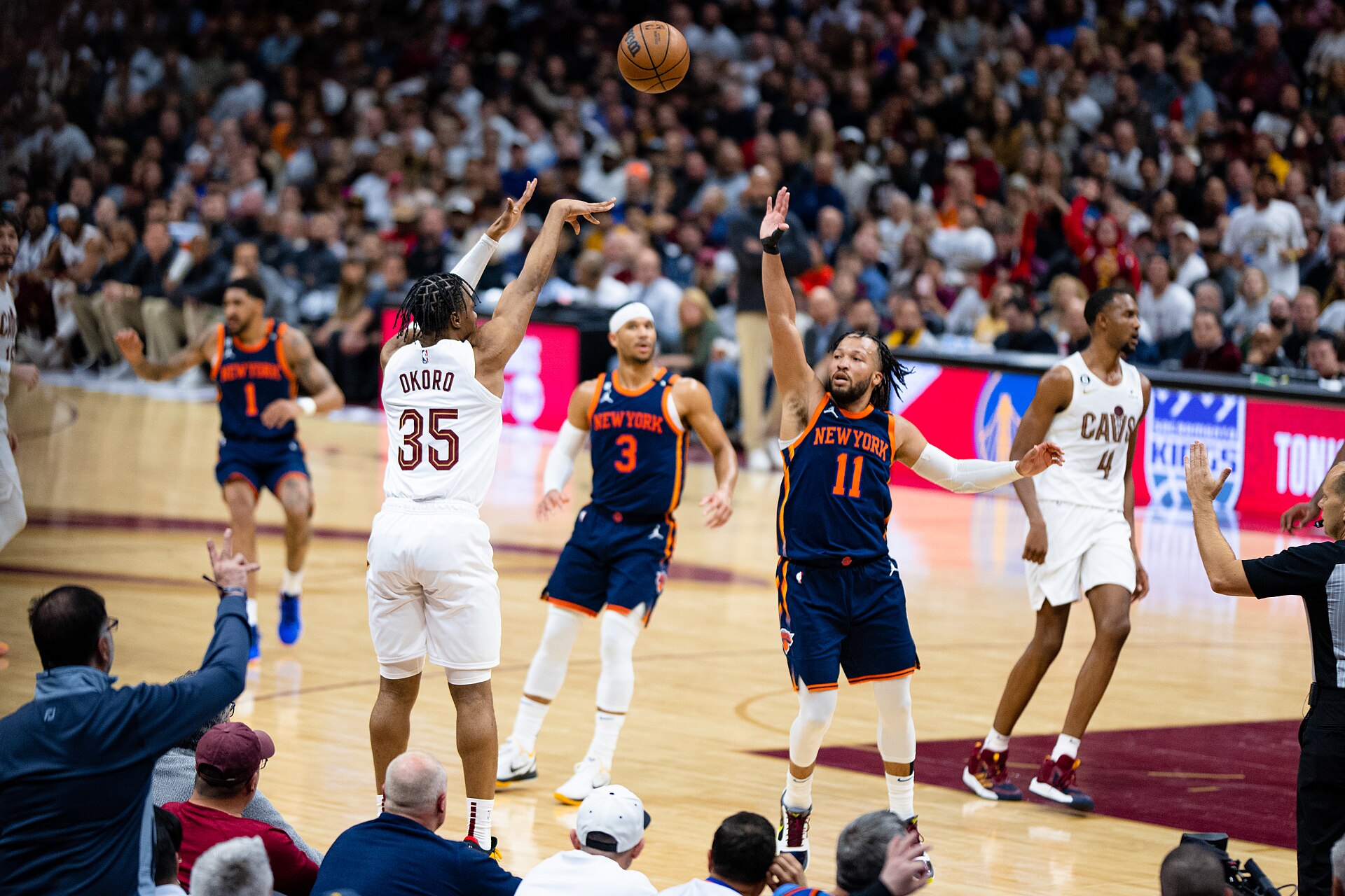 Jalen Brunson of the New York Knicks, with Isaac Okoro (file photo)