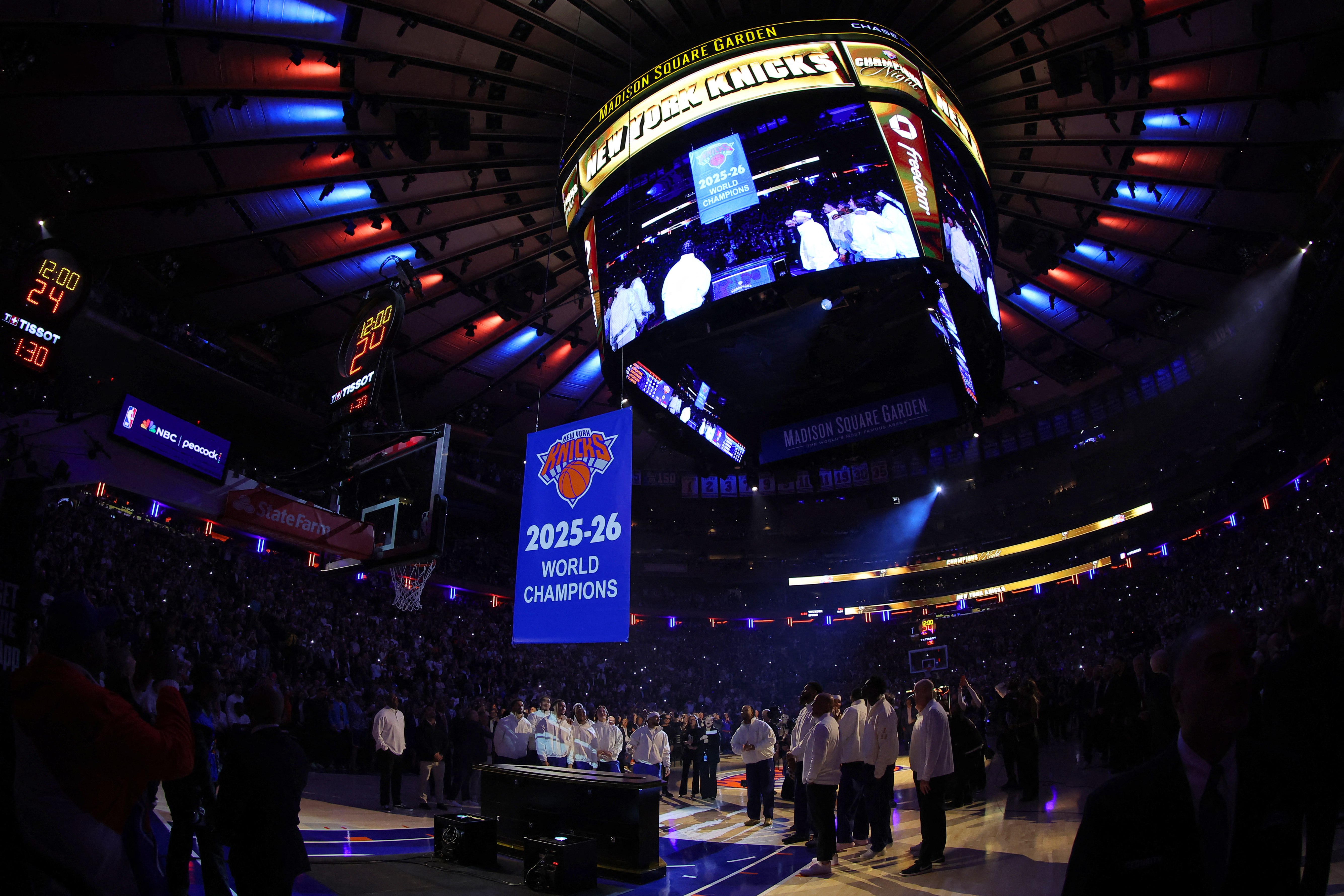The Philadelphia 76ers at the New York Knicks on opening night at Madison Square Garden