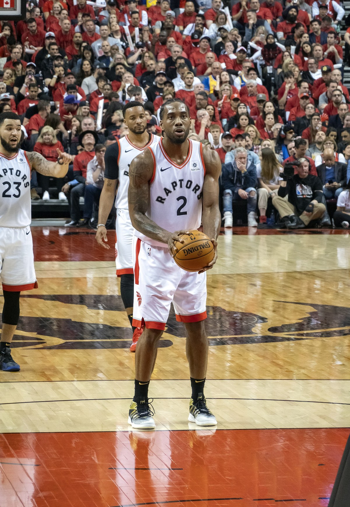 Kawhi Leonard in a Toronto Raptors jersey during the 2019 NBA Finals