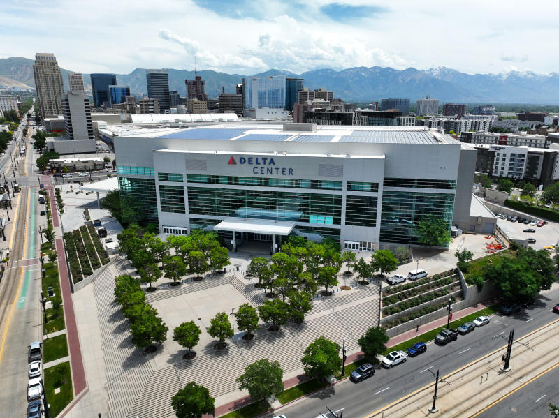 Delta Center in Salt Lake City on a clear day, home of the Jazz