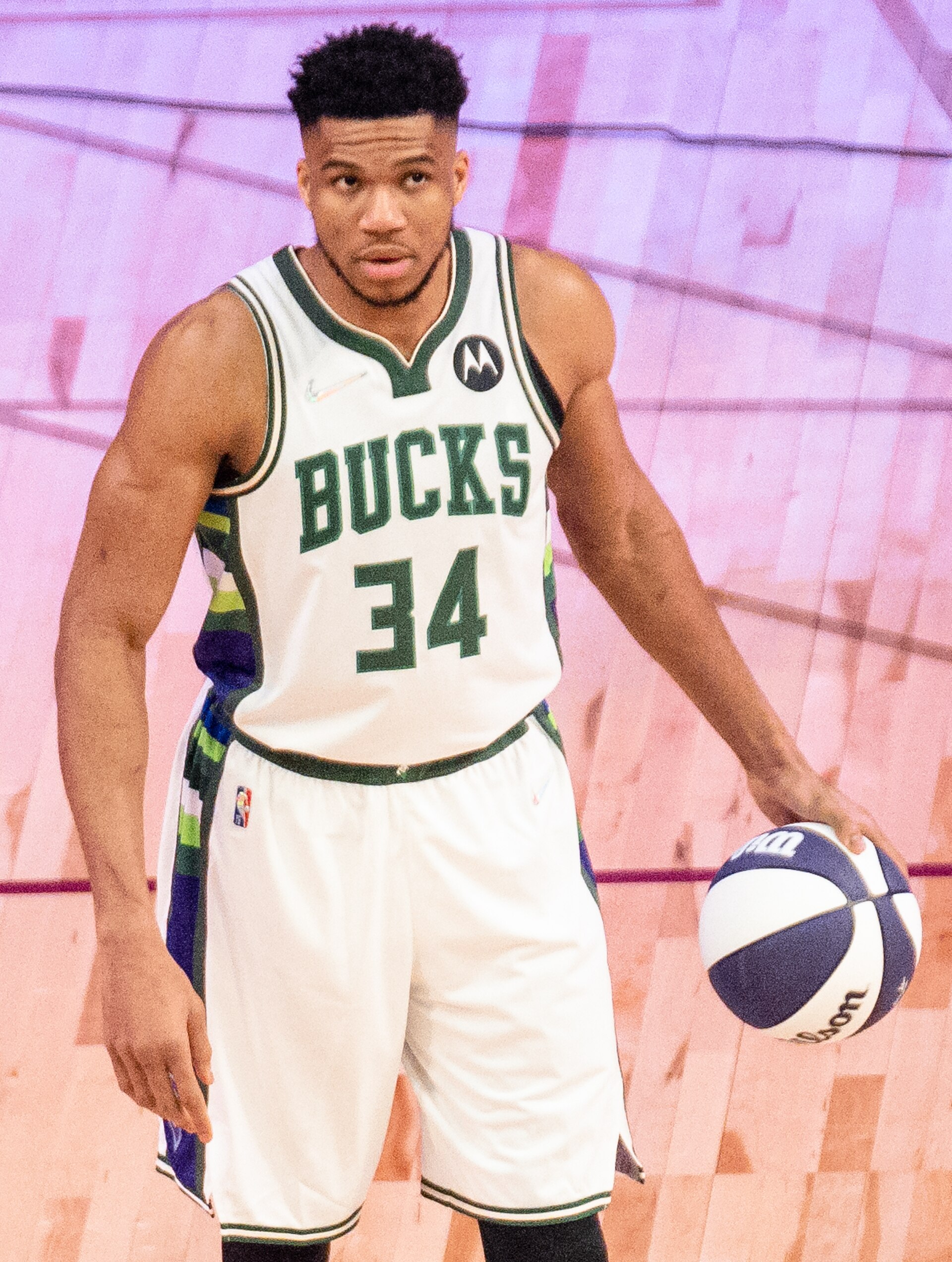 Giannis Antetokounmpo in a Milwaukee Bucks uniform