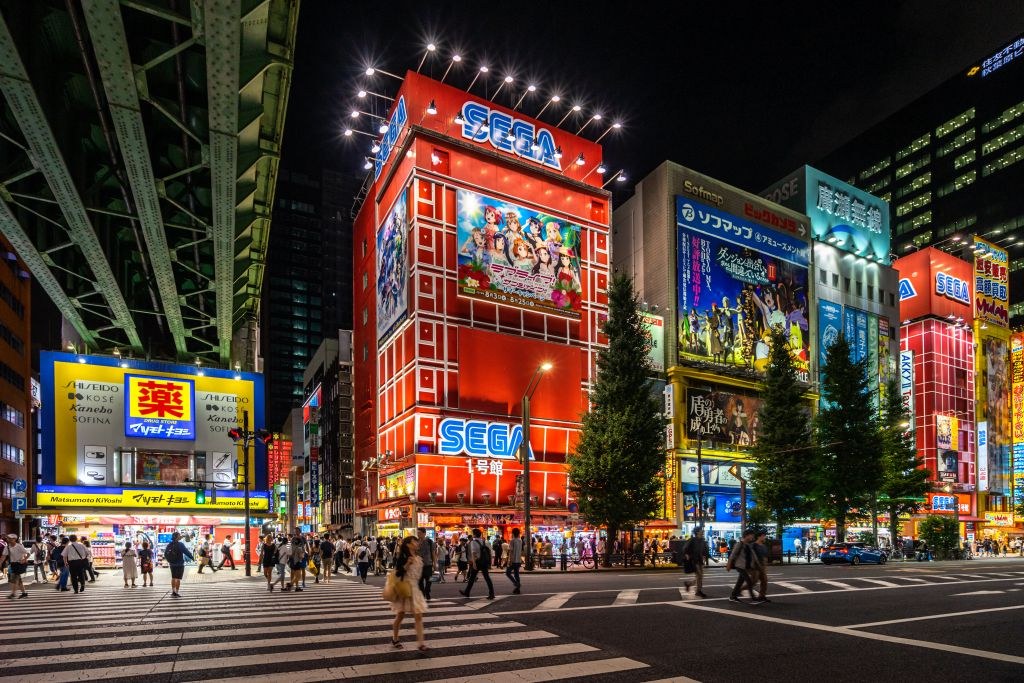 Neon-lit street in Japan