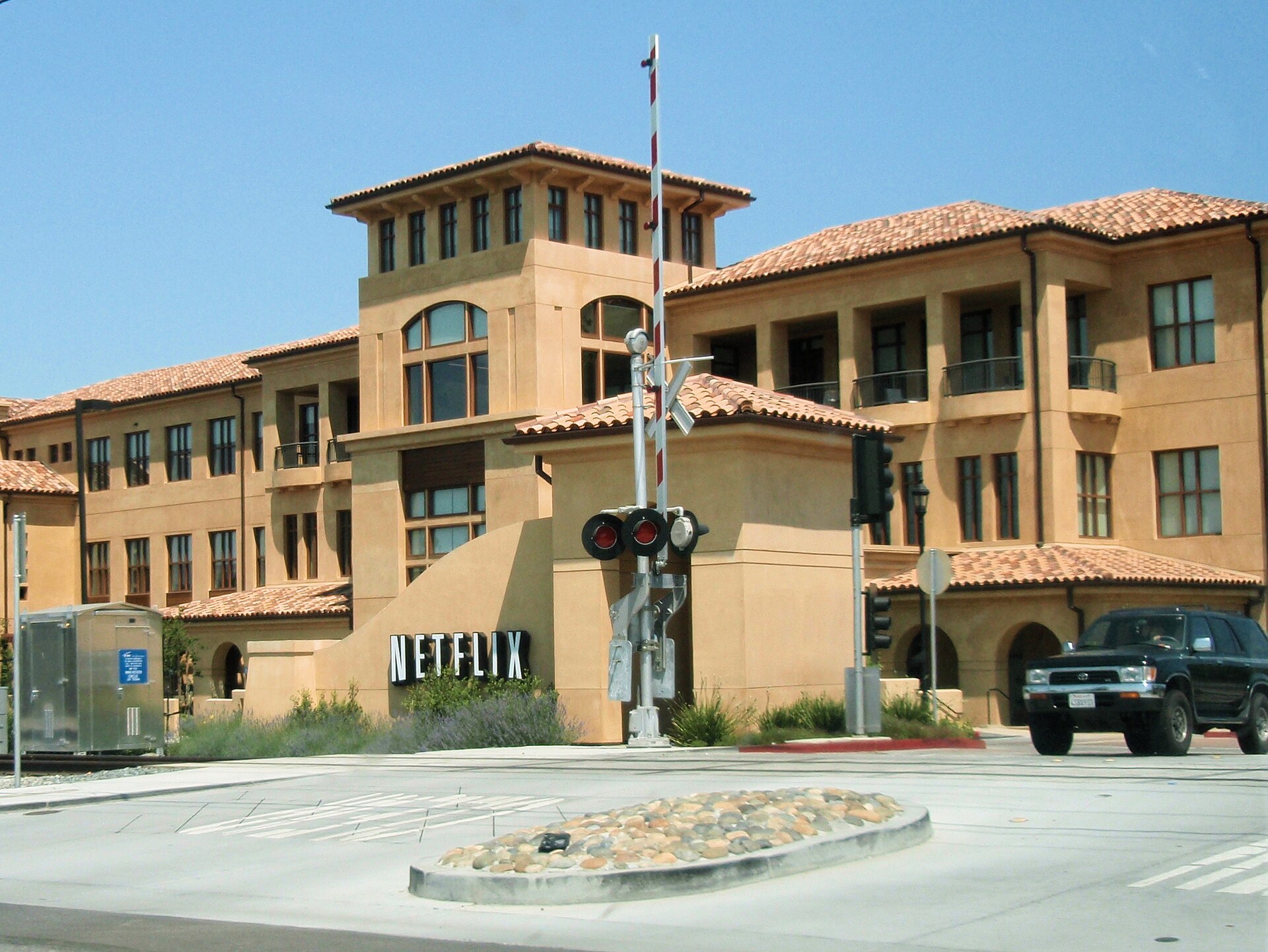 Netflix headquarters building in bright daylight