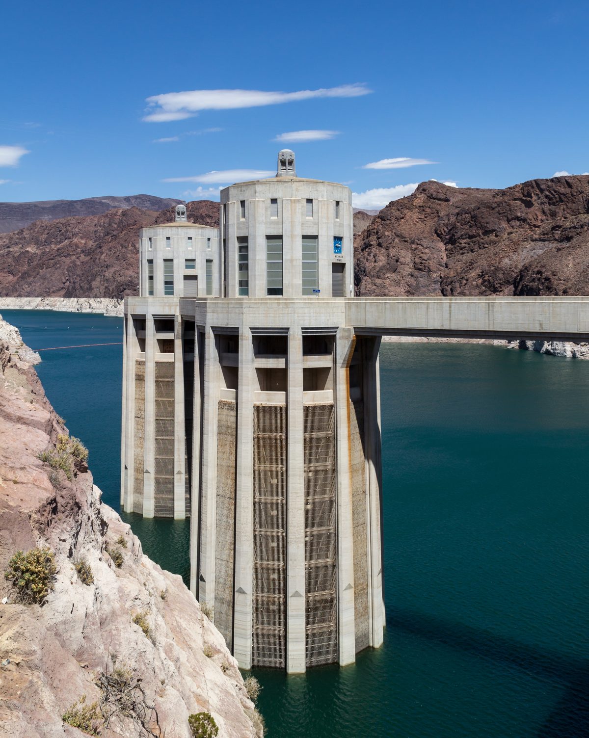 The intake towers of Hoover Dam on the Nevada side