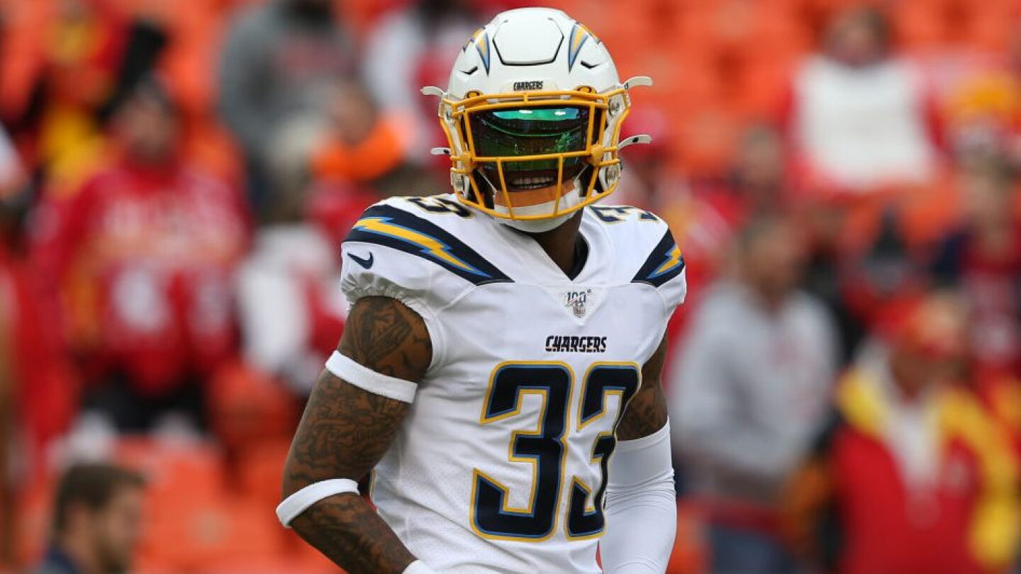 Los Angeles Chargers safety Derwin James on the field during a game