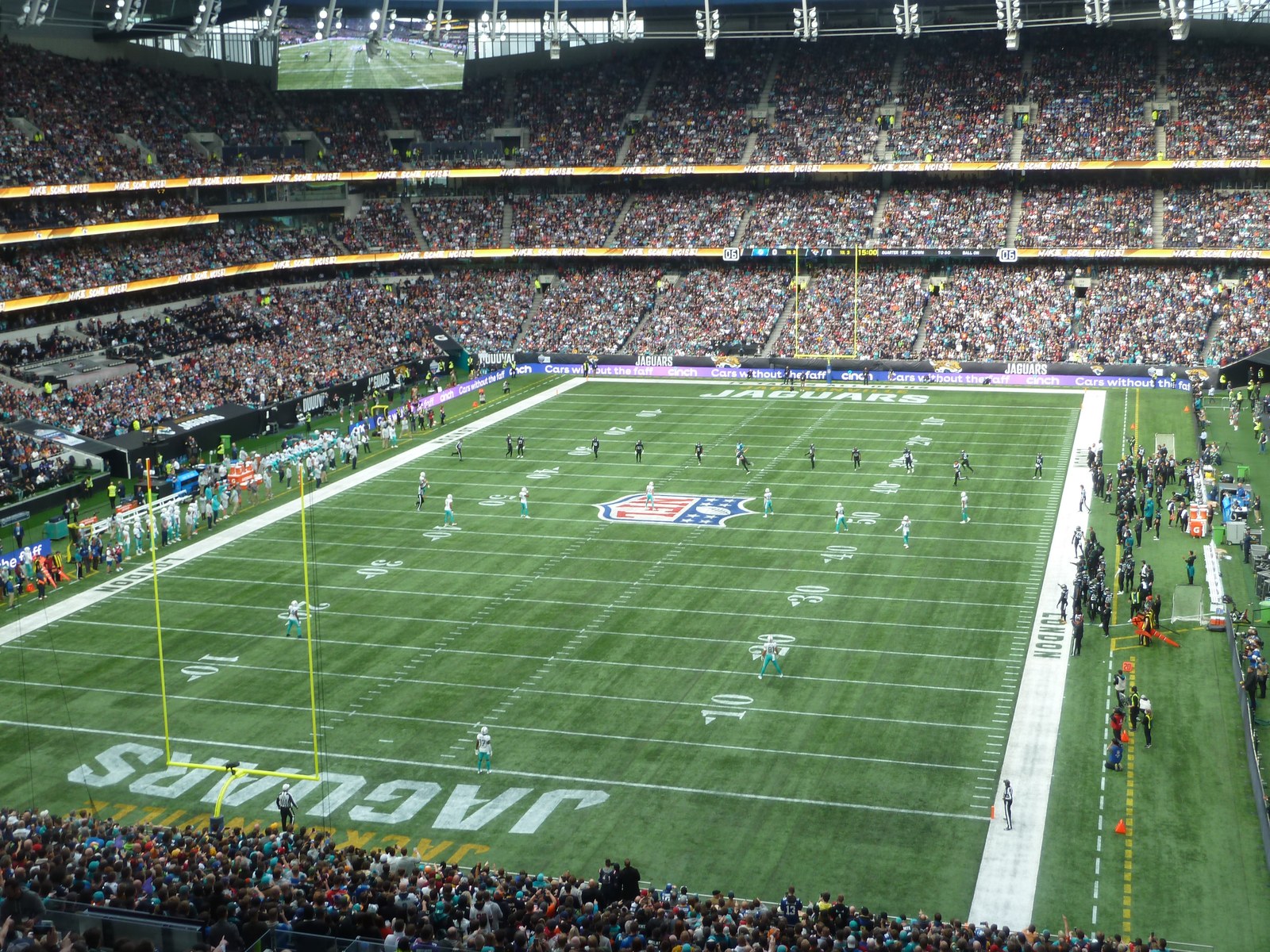NFL action at Tottenham Hotspur Stadium in London (file photo) — the Jaguars stunned the Eagles 19-17 on Cam Little's 57-yard field goal as time expired