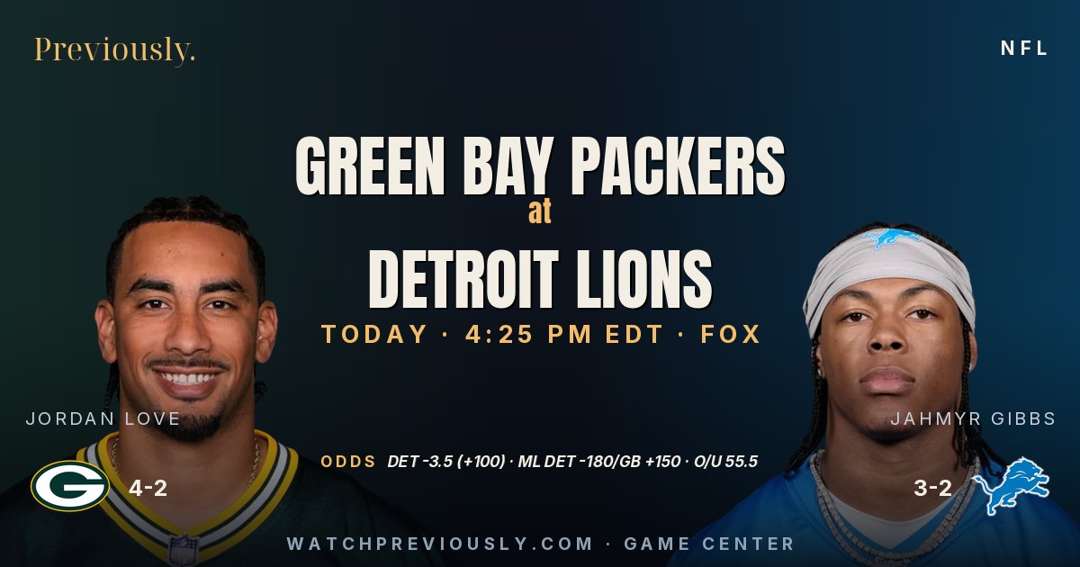 Previously matchup graphic: Jordan Love of the Green Bay Packers opposite Jahmyr Gibbs of the Detroit Lions