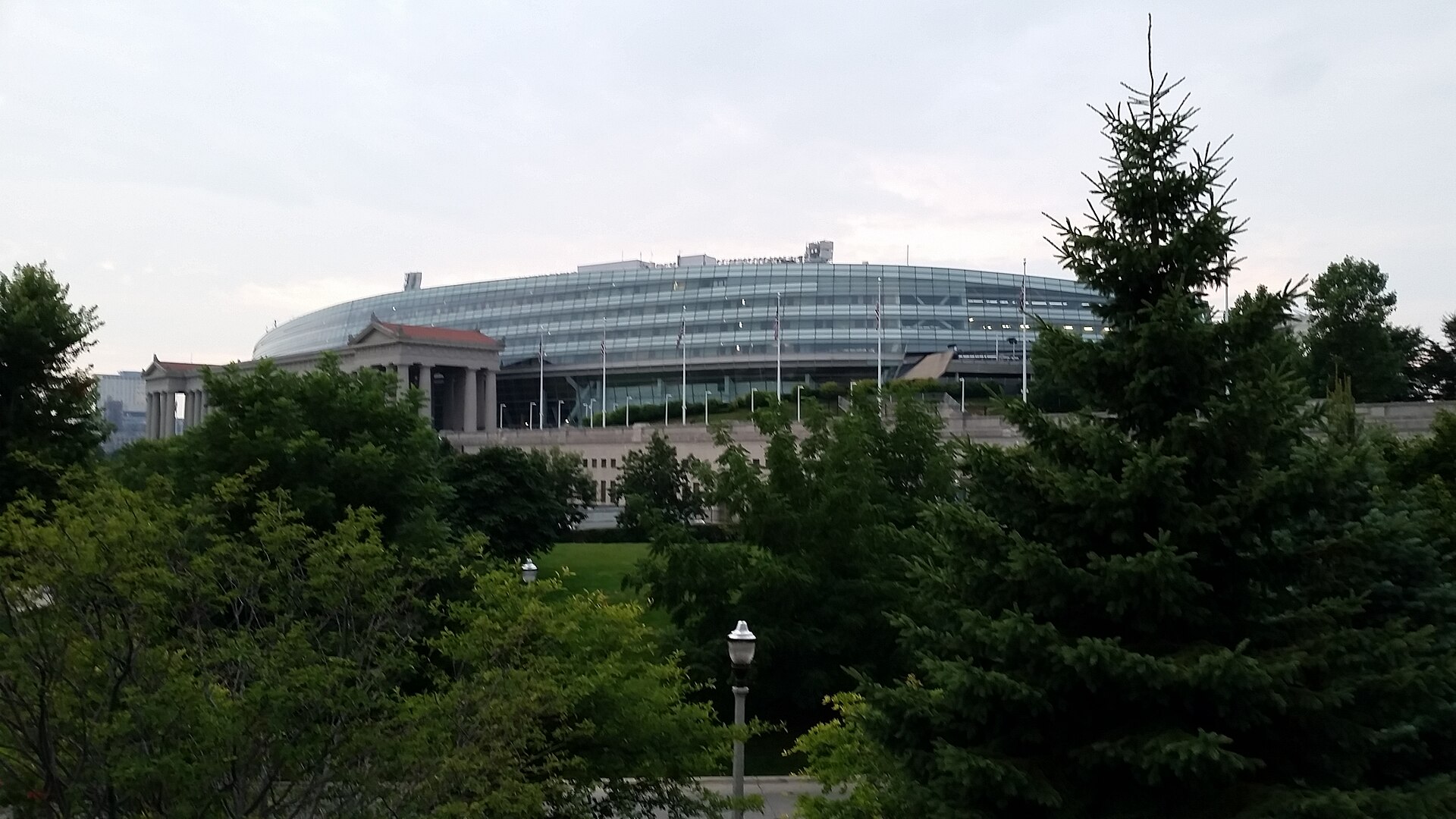 Soldier Field in Chicago, home of the Bears, on a bright day