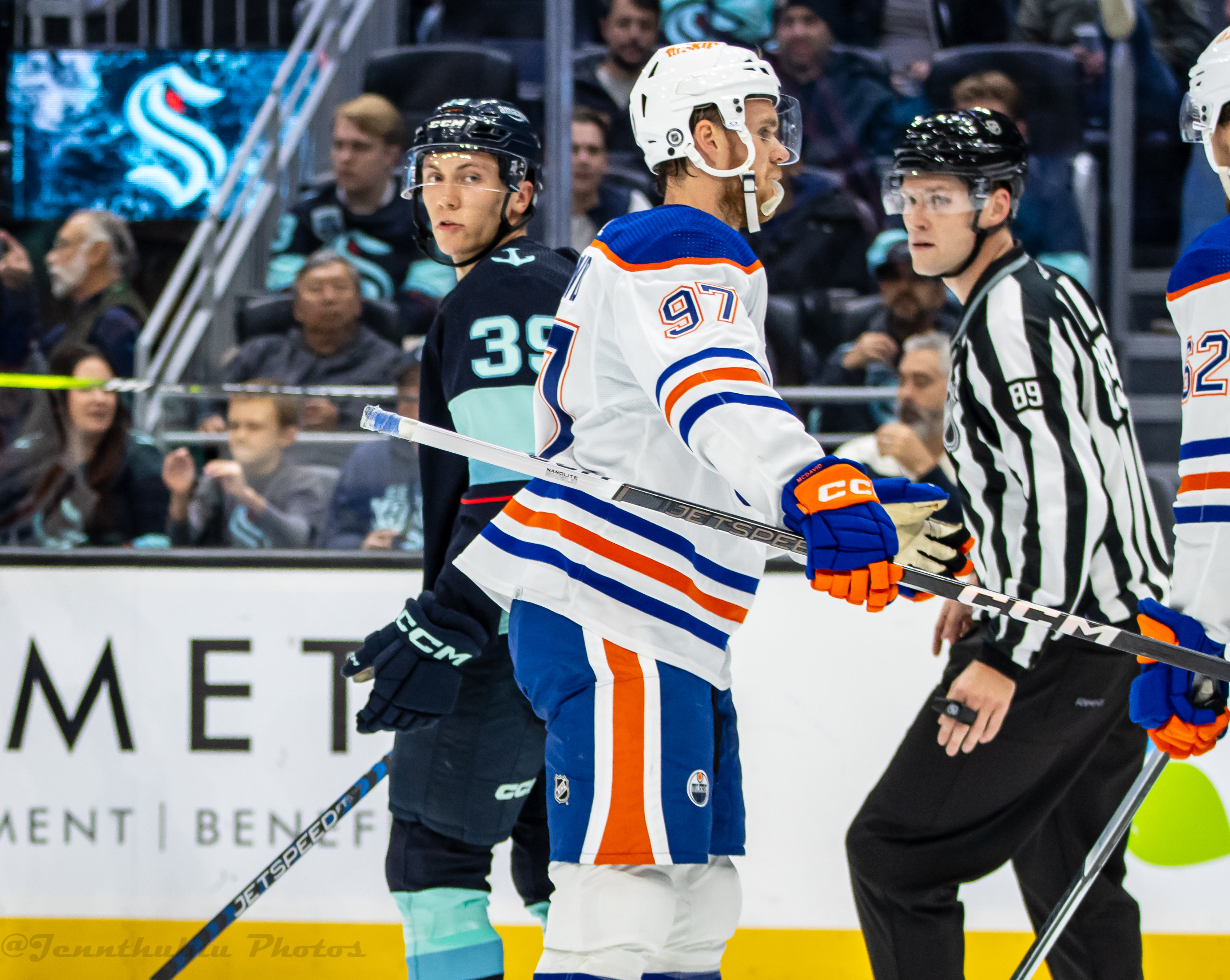 Connor McDavid in action for the Edmonton Oilers in Seattle in October 2023
