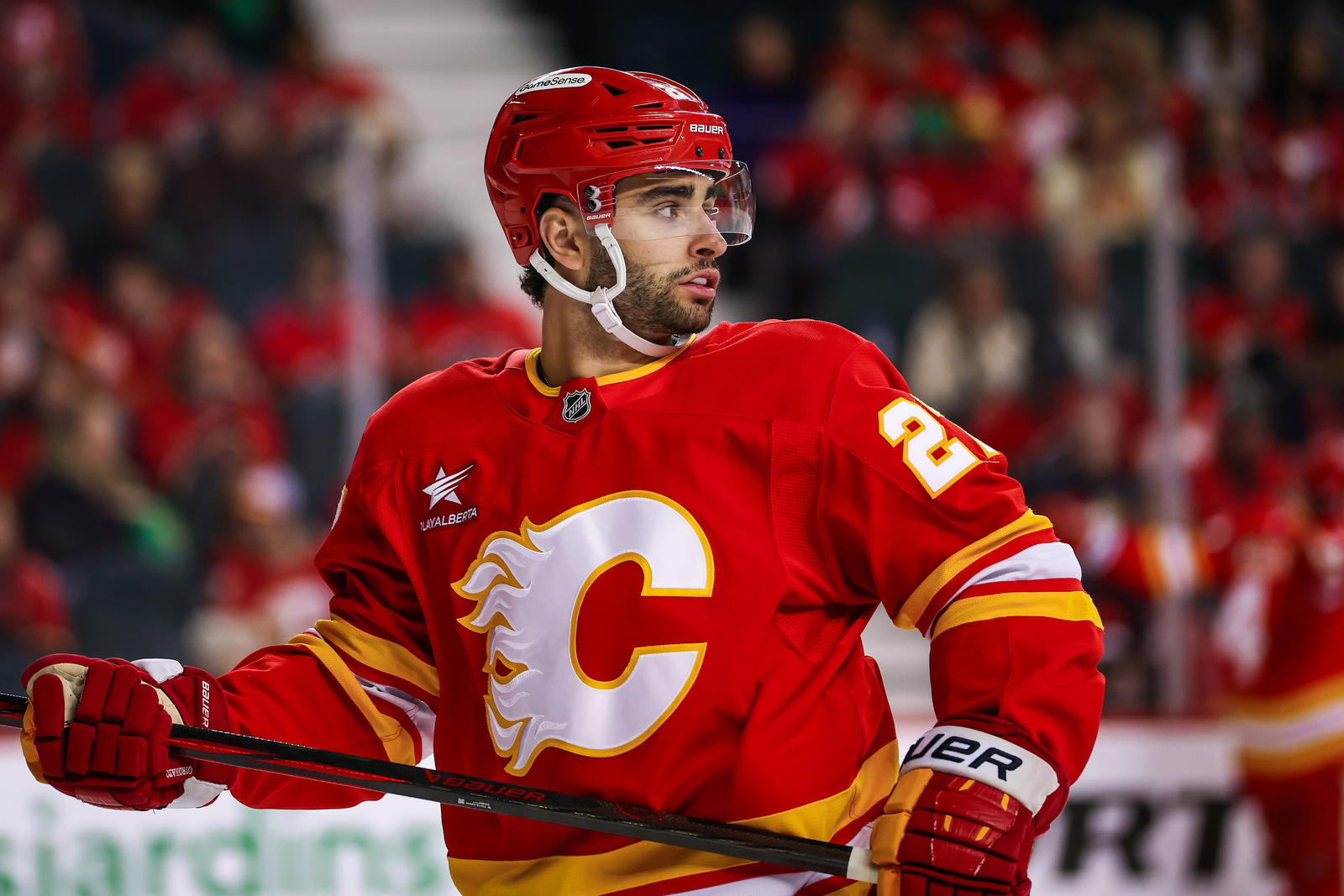 Calgary Flames forward Matt Coronato in action