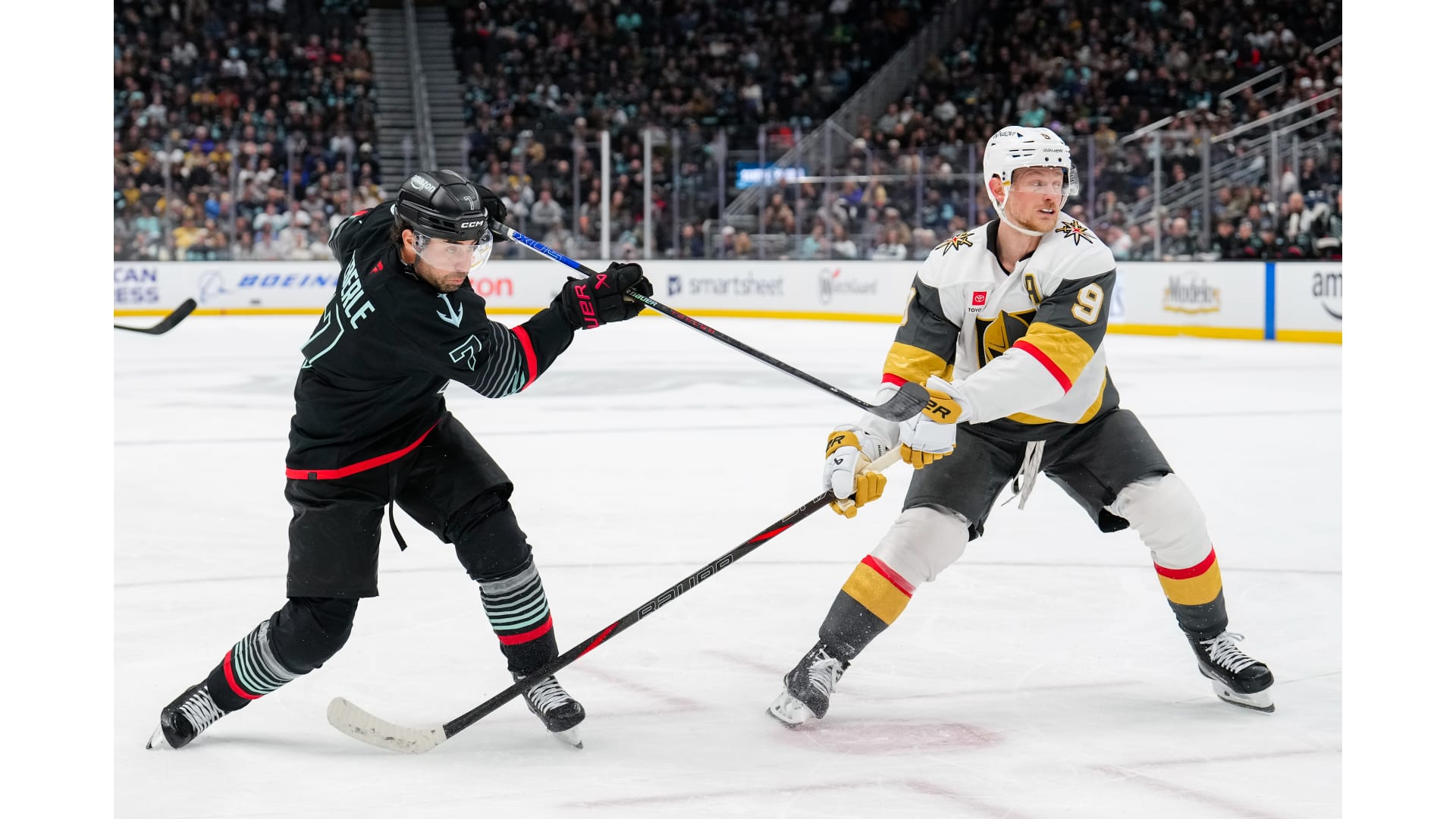 Vegas Golden Knights celebrate during the win over Seattle
