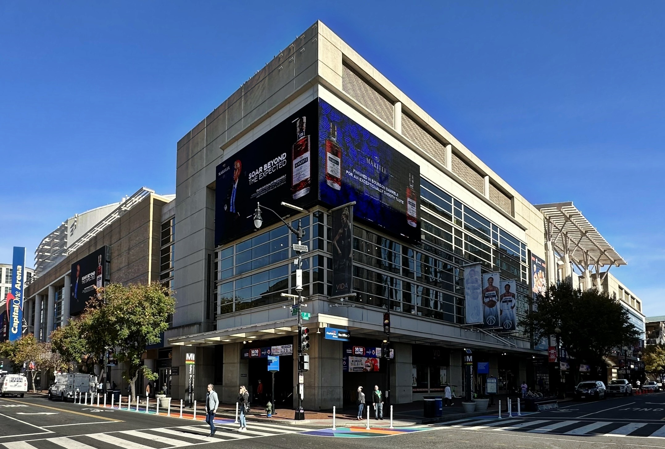The exterior of Capital One Arena in Washington, D.C. on a clear day