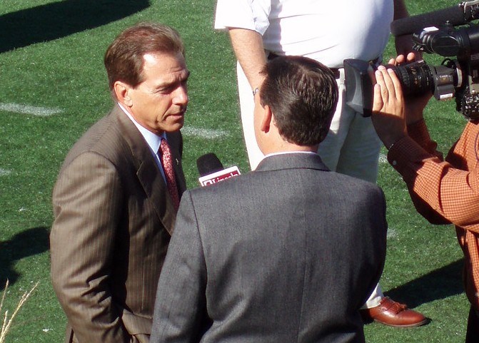 Nick Saban during an interview, years into his Alabama tenure