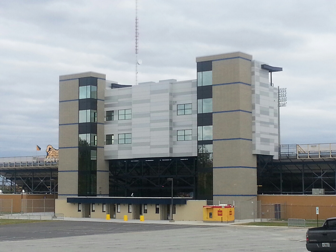 North Carolina A&T's stadium and press box in Greensboro, photographed in 2012