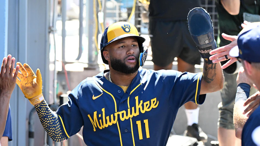 Brewers outfielder Jackson Chourio during the 2026 season. Chourio's ninth-inning walkoff single off Mason Miller gave Milwaukee a 2-0 NLDS lead on Sunday.