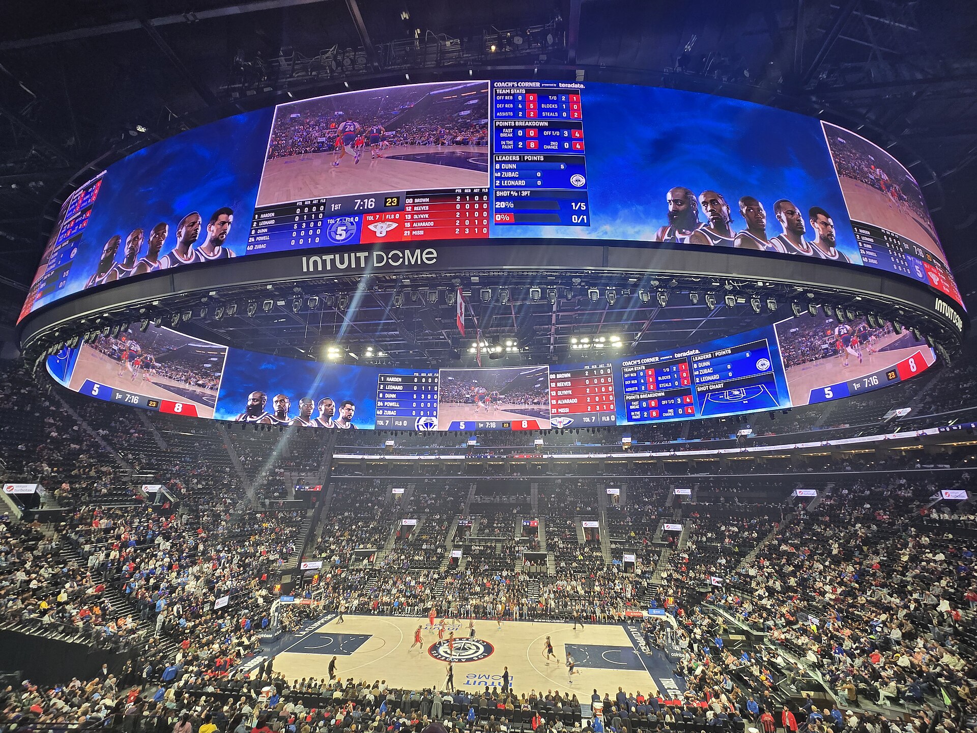 The court and halo board at Intuit Dome in Inglewood, home of the LA Clippers (file photo)
