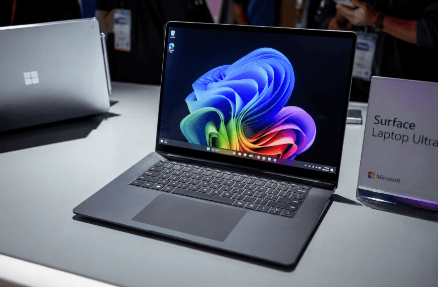 Surface Laptop Ultra on the show floor with Microsoft signage
