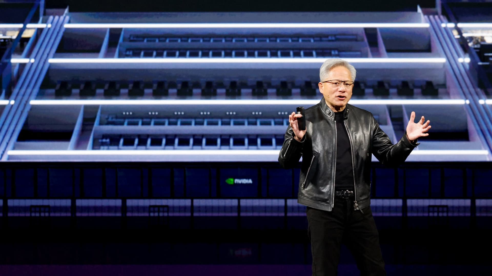NVIDIA CEO Jensen Huang on stage at an NVIDIA event