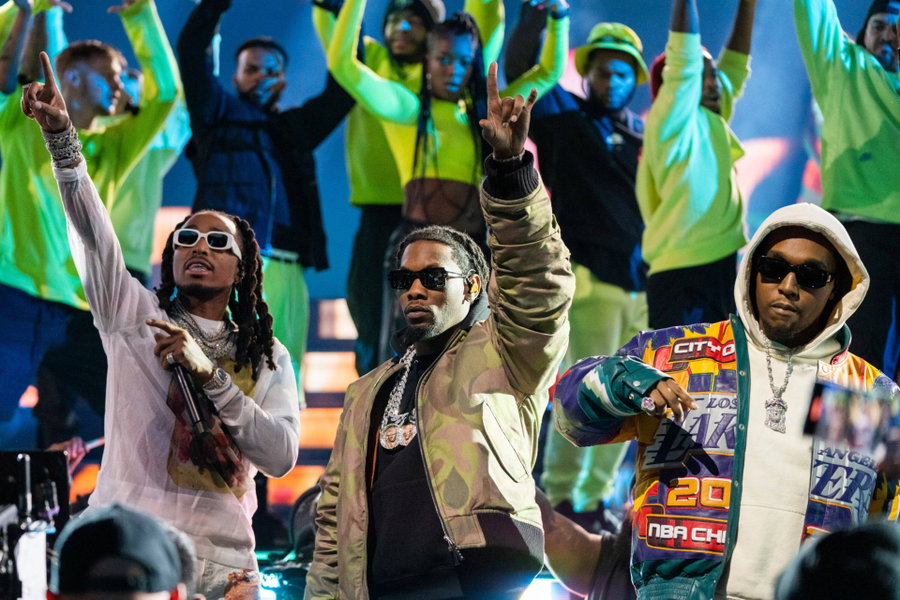 Quavo and Offset performing together at the 2023 BET Awards Takeoff tribute