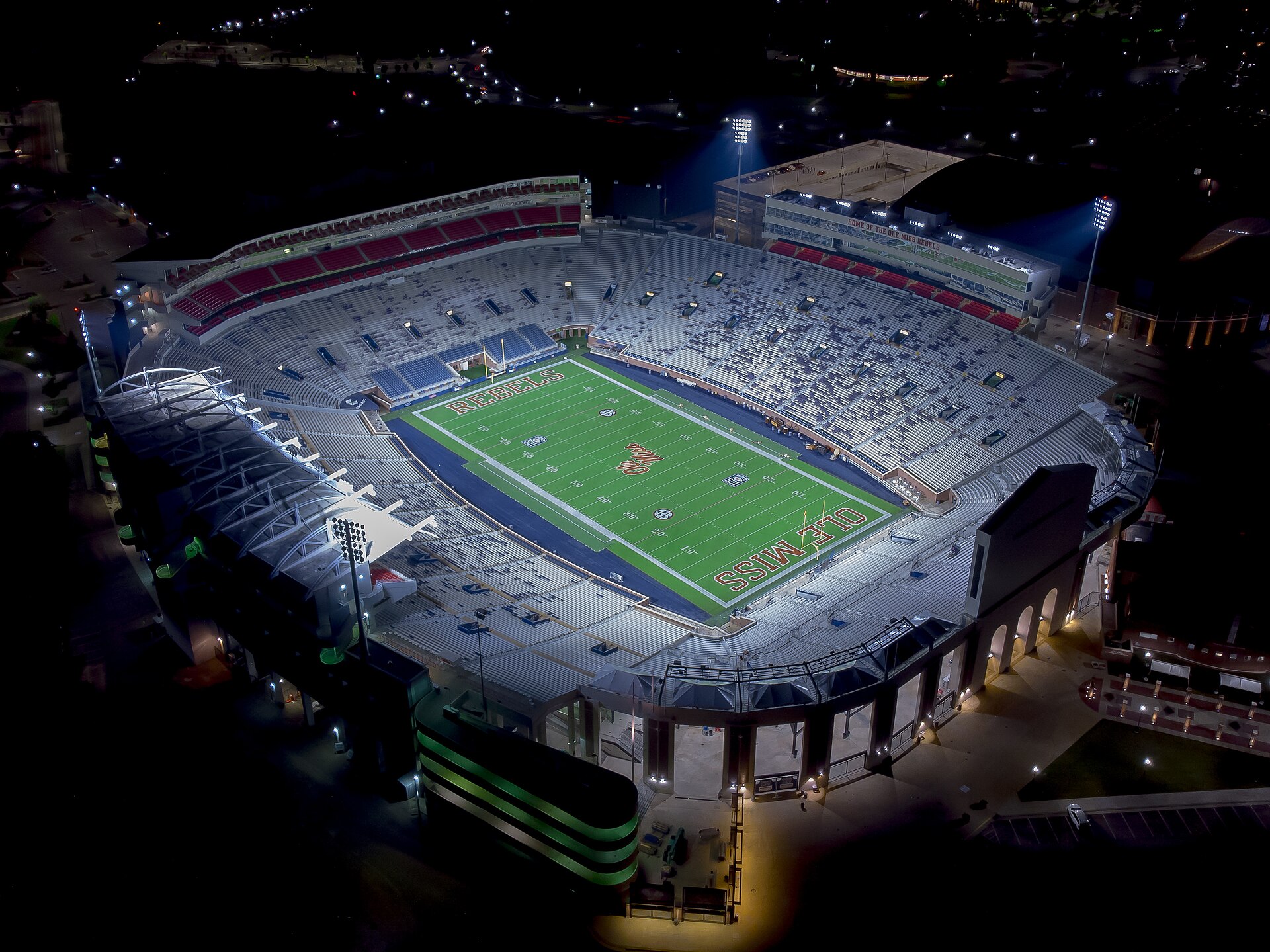 Vaught-Hemingway Stadium, home of the Ole Miss Rebels football team, on a game day in Oxford, Mississippi