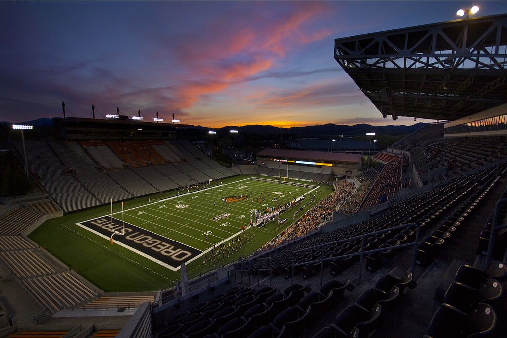 Reser Stadium at sunset — Oregon State hung 66 points on San Diego State on Saturday