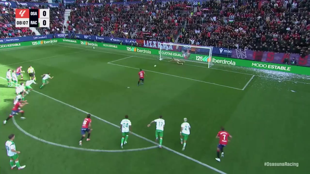 Action from Osasuna's 2-0 win over Racing Santander at El Sadar, still from the official match highlights