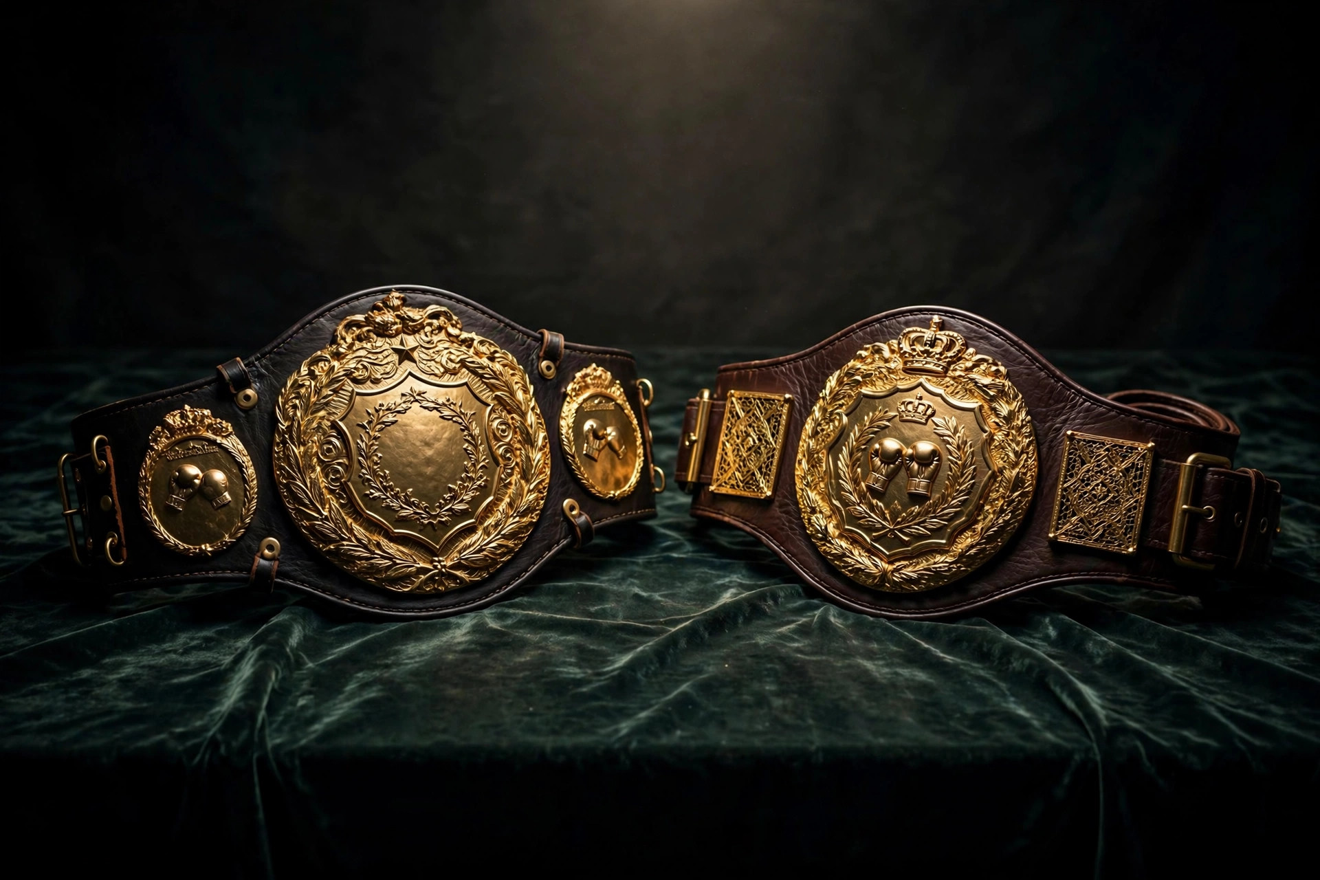 Two championship boxing belts under a spotlight — Previously illustration