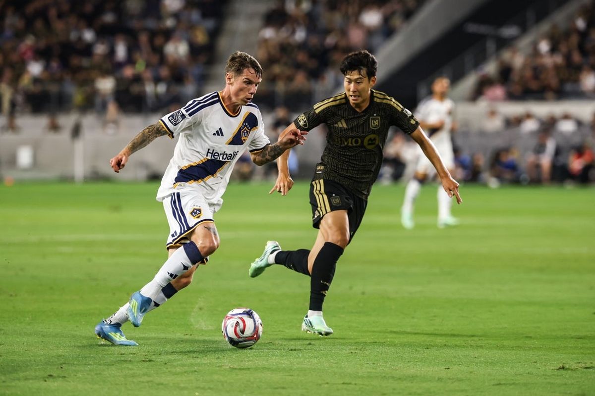 LA Galaxy's Robert Taylor controls the ball under pressure from LAFC's Son Heung-Min at BMO Stadium, October 25, 2026