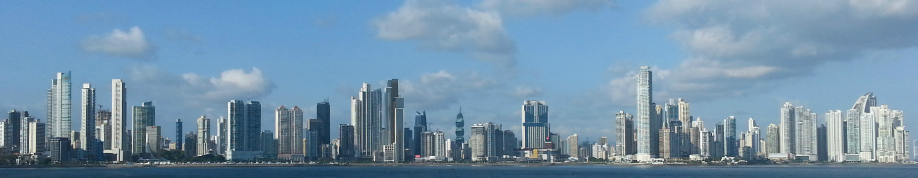 Panoramic view of the Panama City skyline across the bay on a clear day