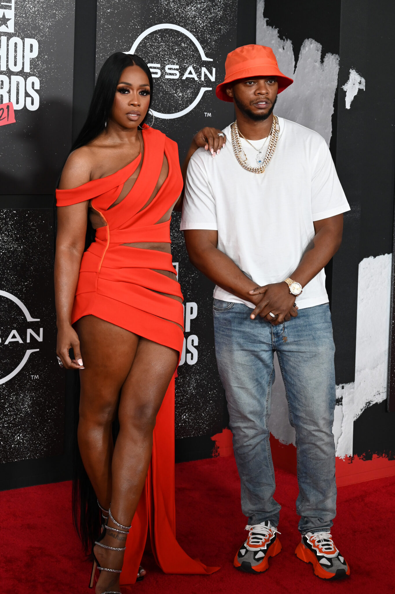 Remy Ma and Papoose on the red carpet at the 2021 BET Hip-Hop Awards