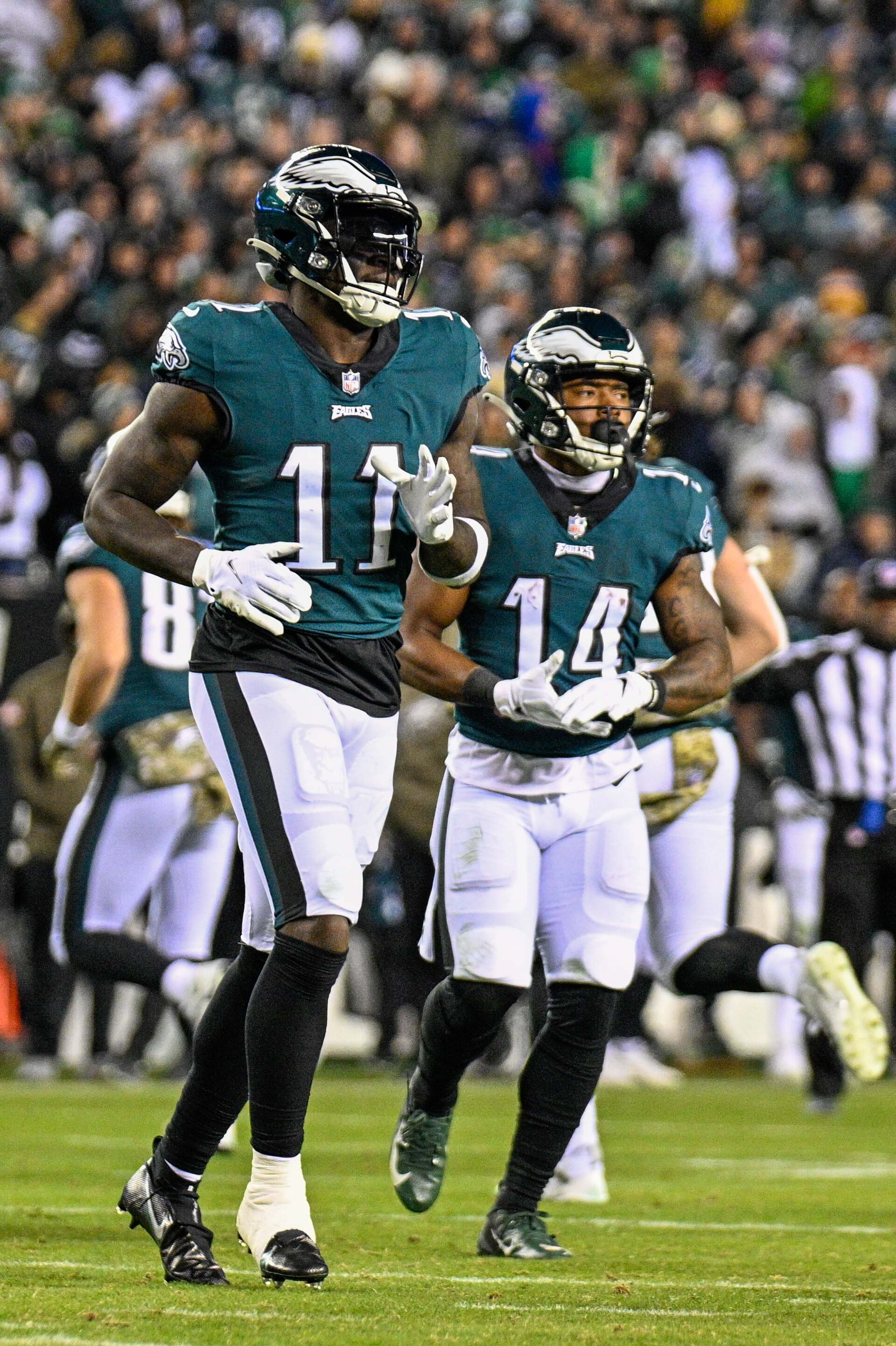 A.J. Brown with Eagles teammate Kenneth Gainwell (file photo, Wikimedia Commons)