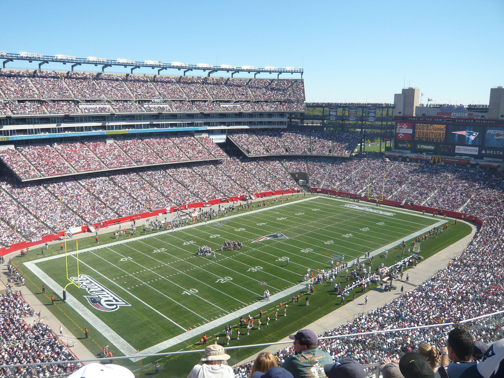 Gillette Stadium packed with fans during a New England Patriots game against the Buffalo Bills