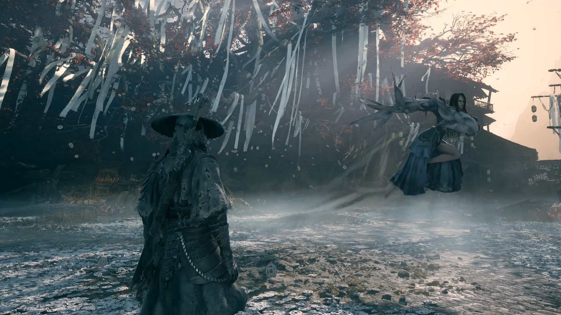 Phantom Blade Zero screenshot showing a boss encounter in a detailed wuxia environment