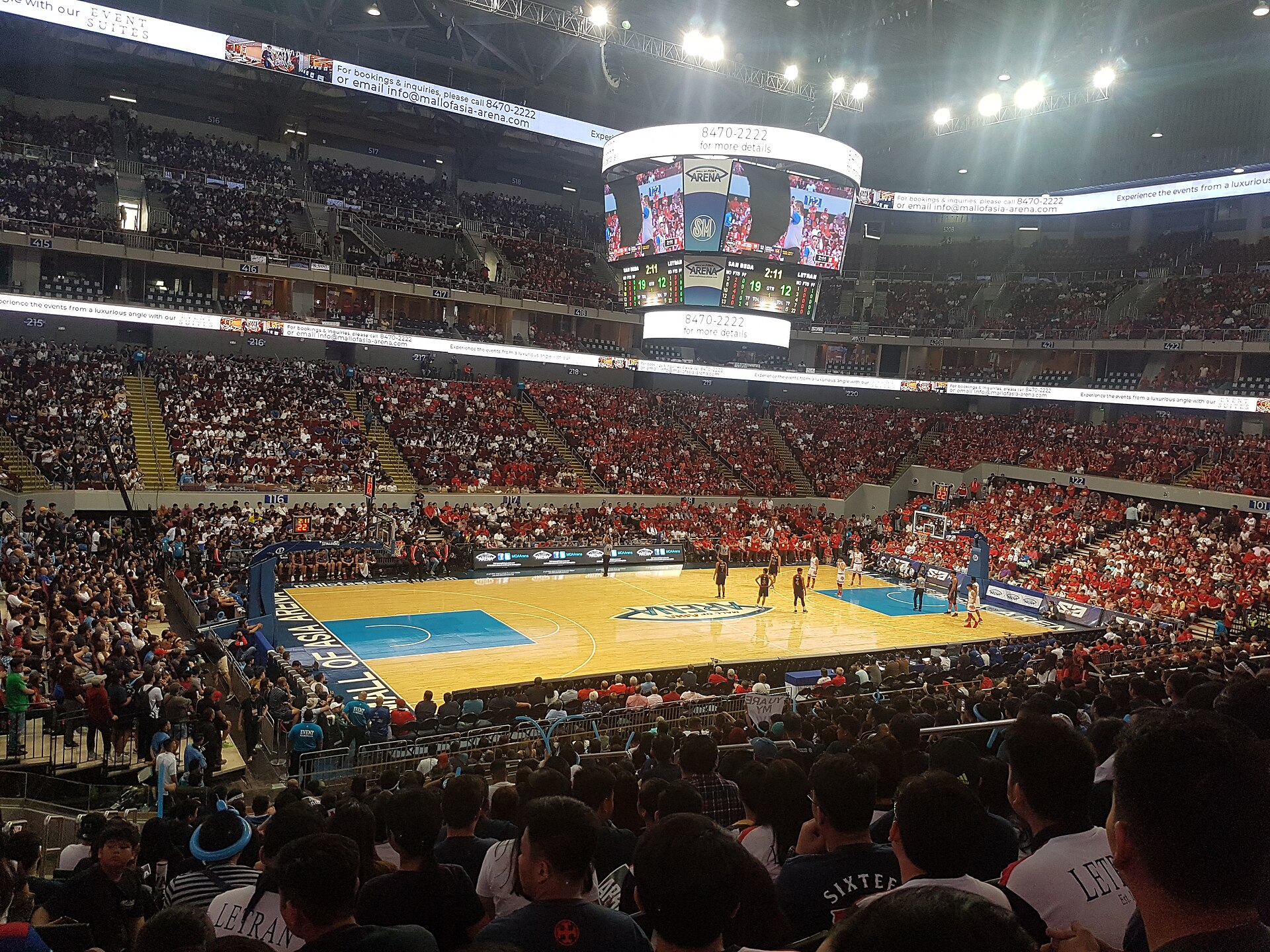 A basketball arena during a game