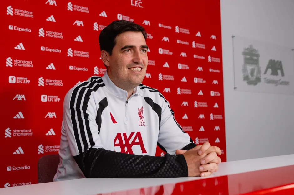 Andoni Iraola, the Liverpool head coach, on the touchline during the 2026/27 Premier League season.