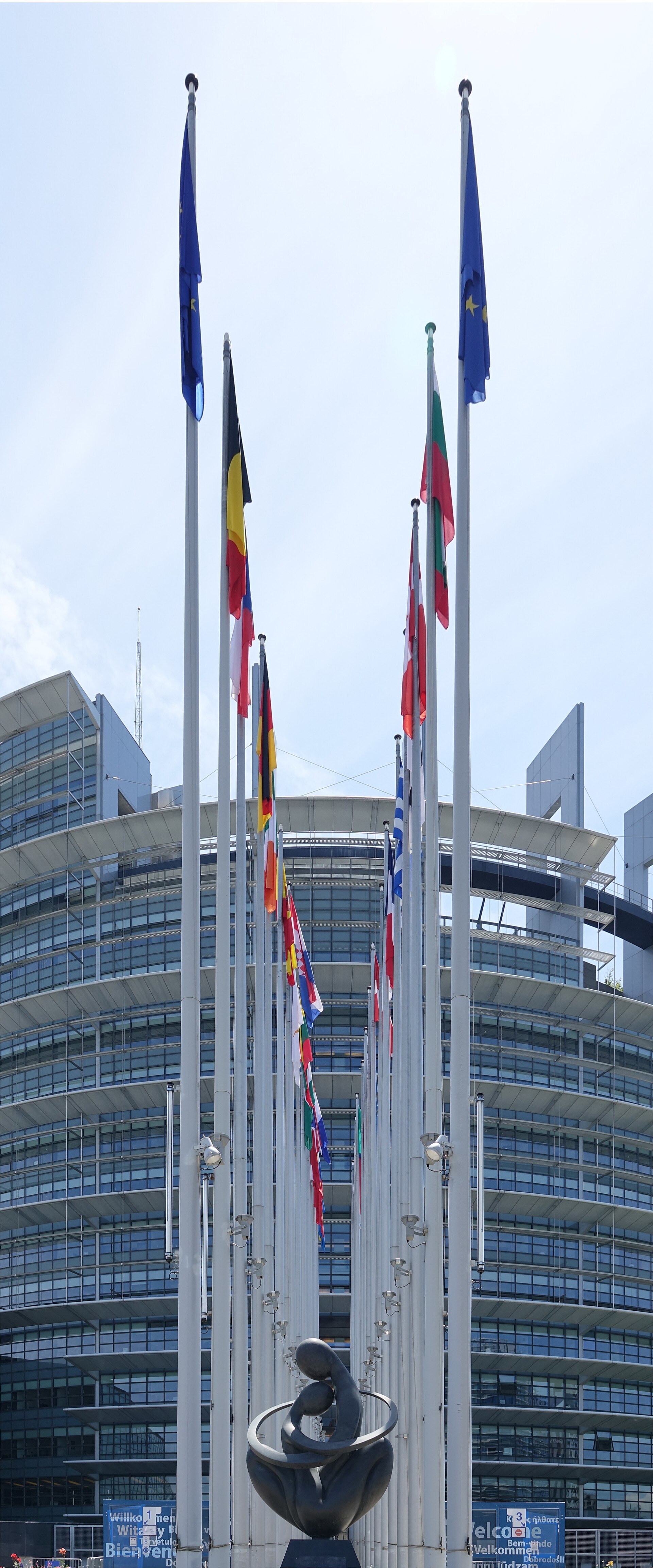 The European Parliament's Louise-Weiss building in Strasbourg, France, in bright daylight