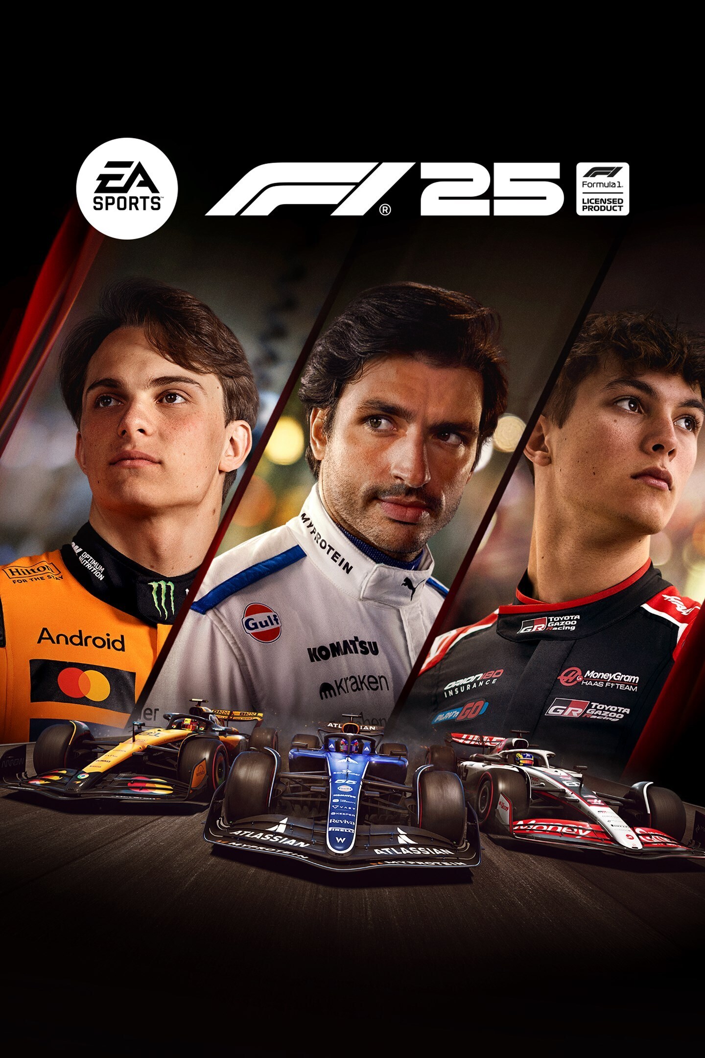 F1 25 official box art showing Formula 1 drivers and race cars